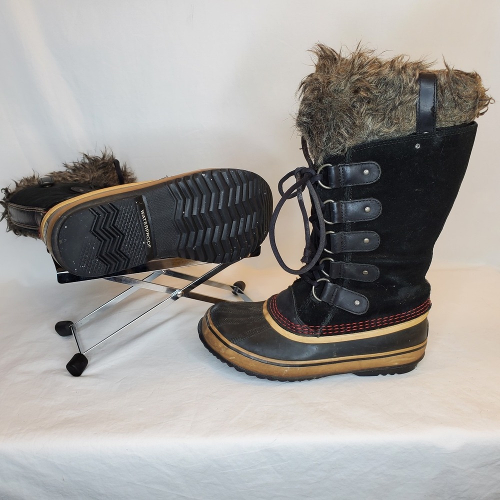 Sorel Joan Of Arctic Women's Boots Sz 7 Black Suede Faux Fur Waterproof Winter